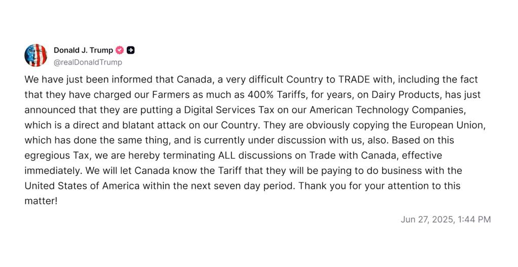 特朗普限制了美国加拿大贸易谈判，加拿大人：